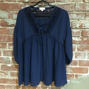 Umgee Navy Blue 3/4 length sleeve top